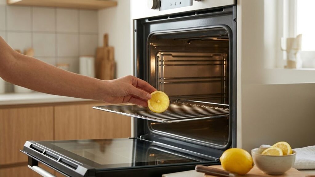 Putting a slice of lemon